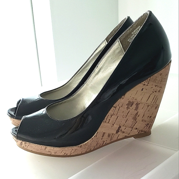 Black Platform Wedge Heels (Sam & Libby, Size 5.5) - Picture 2 of 5